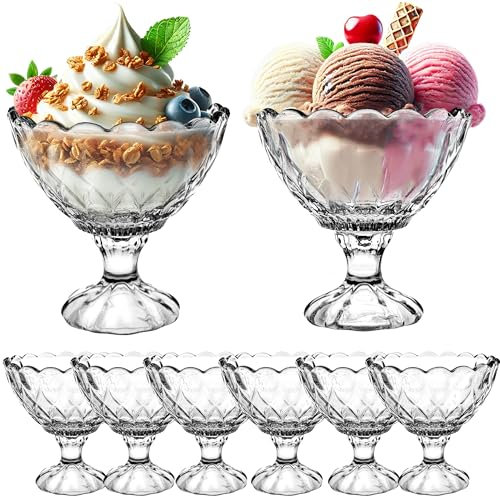 My-goodbuy24 Eisbecher Glas 6 Stück - 200ml Set, Eisschalen, Dessertgläser mit Fuß, Eisgläser, Dessertschalen für Eiscreme, Desserts, Vorspeise, Dessertgläser, Eiscremegläser (6-teiliges Set - 200ml)