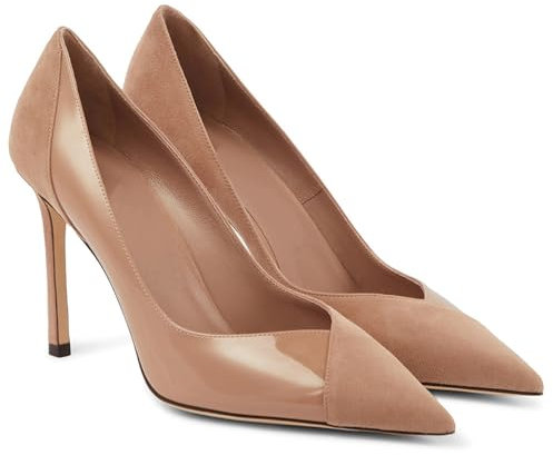 GXYHJVMFPSC Zapatos de Mujer Zapatos de Tacón Alto Punta Puntiaguda Stiletto Color Liso Costura Bimaterial Altura del Tacón 11 a 13 Cm,Nude,38