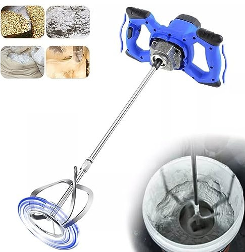 2600W Handheld Portable Paddle Mixer， Cement Mortar Mixer with M14 Spiral Rod, Adjustable 6 Speed Paint Mixer, Paddle Drill Mixer Stirring Tool for Mortar Grouts Paint Cement Plaster Plastering
