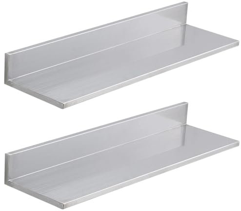 FINEUNAN Edelstahl Wandregal, Regal Wand 2 Stück, Schweberegal Silber 75cm Länge, schwimmender Boden Hängeregal für Wohnzimmer, Küche, Büro, Badezimmer