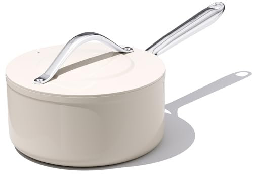 CookinCraze nonstick såspanna med lock, 3 QT keramisk beläggning såsgryta med stanna svalt handtag induktion kompatibel diskmaskin ugn säker upp till 287 °C kök matlagningsgryta PFOA, PFOS och PTFE