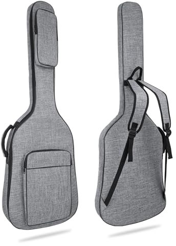 HOHIYO E-Bass Gitarrenkoffer Rucksack mit Taschen Grau Bassgitarren Tasche 7MM Polsterung Bassgitarre Gig Bag gepolstert weich (Grau)