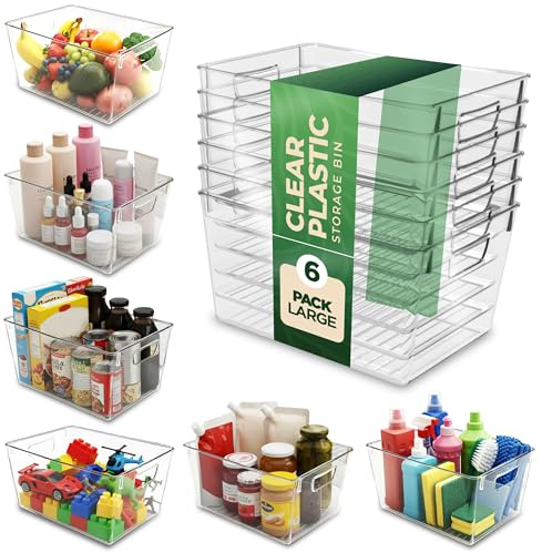 KICHLY Organizadores de Despensa y Contenedores de Almacenamiento, Pack de 6 Transparentes con Asas para Cocina, Armario, Nevera Sin BPA, Contenedores Apilables para Almacenamiento de Alimentos
