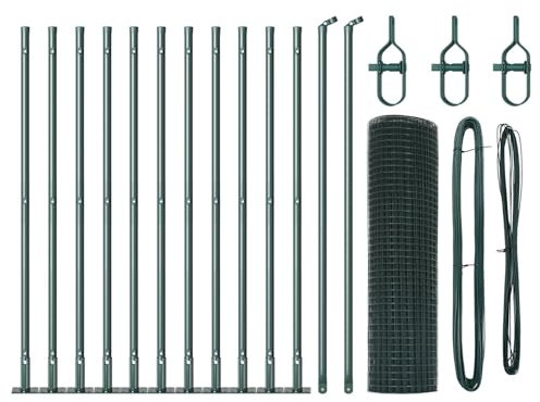 vidaXL Clôture en Fil soudé avec 13 poteaux flanchés Verts 0,4X25 m en Acier | Métal Durable, Design Traditionnel pour Les Besoins d'installation de clôtures extérieures, Rouleau de Maille résistant