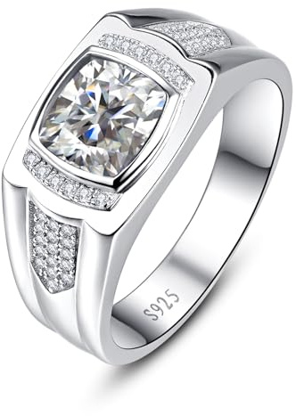 Yaresul Mens Wedding Ring 925 Sterling Silver Mens Engagement Ring Pave 5A+ Cubic Zirconia Princess Cut Wedding Band Gift for Husband, Dad, Size 8