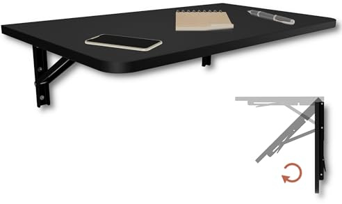KDR Tavolo pieghevole da parete 70 x 40 cm – tavolo salvaspazio pieghevole per montaggio a parete, tavolo da muro come scrivania, tavolo da pranzo o tavolo da cucina (Nero, 70x40 cm)
