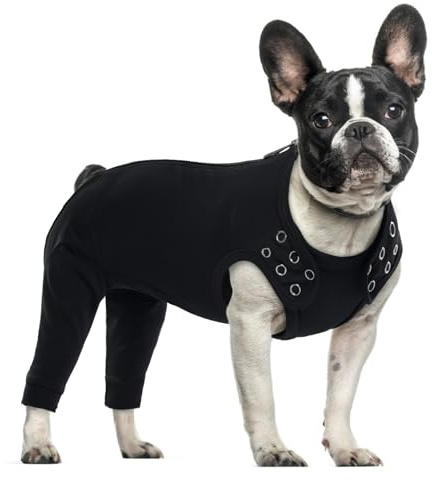 PUMYPOREITY Vestito Recupero Cani, Tuta da Guarigione Body Post-Operatori Tutina Body Protezione Ferite Dopo L’Intervento Chirurgico Camicia Ferite per Cani(Nero, S)