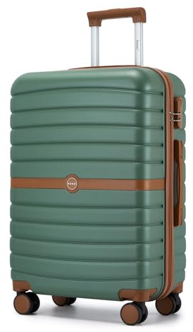 KONO Valigia Media Rigida 20 kg ABS+PC Trolley con 8 Ruote (65,6 cm, Verde/Marrone)