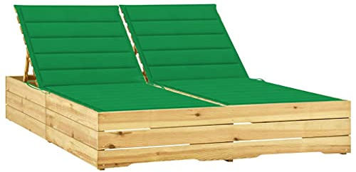 HaoChrymec Bain de Soleil Double, Transat Jardin Exterieur en Pin Imprégné, Dossier Réglable, Confortable et Durable, avec Coussins Vert, pour Jardin, Terrasse, Balcon, 198 x 135 x (30-75) cm