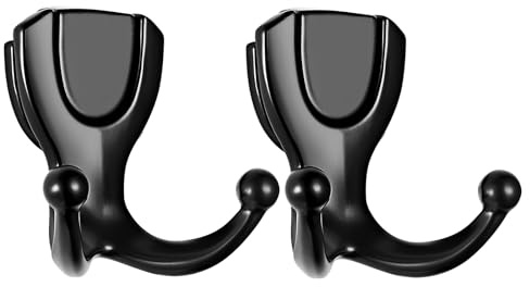 SecretHard Coat Hooks Wall Mount - Heavy Duty Double Prong Wall Hooks, No Rust Black Metal Wall Hooks for Hanging Towel, Coat, Bag, Hat, Cup, Key (2, Black)