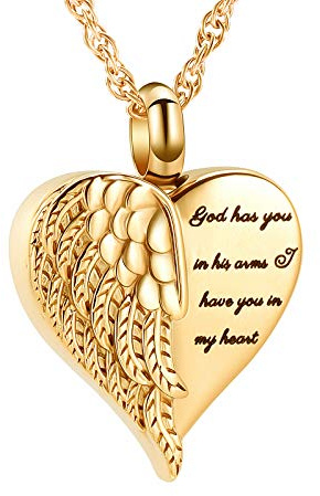 shajwo Cremation Jewelry Angel Wing Heart Urn Necklaces for Ashes Memorial Keepsake Pendant for Women Men,Gold