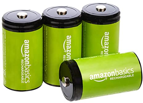 Amazon Basics - Paquete de 4 pilas recargables D NiMH, 10000 mAh, recargables hasta 1000 veces, precargadas