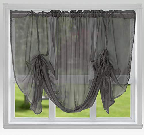 John Aird Voile Tie Blind Curtain Panels 58 Wide x 54 Drop (Dark Grey, 58 Wide x 48 Drop)