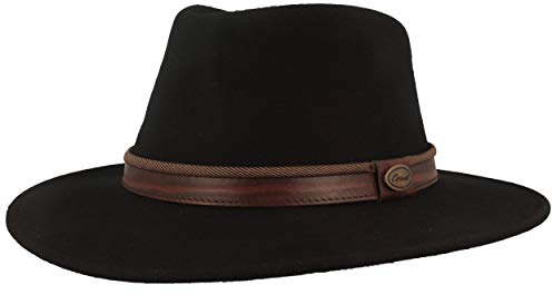Breiter Rollbarer Outdoor Filz-Hut | Trekking-Hut | Wollhut aus 100% Wolle – Wasserabweisend & Faltbar – mit Ledergarnitur & Huteinlagen - Für Herren & Damen (Schwarz, 57)