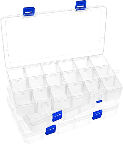 DARUITE Scatola in Plastica con Scomparti, 18 Grids Scatola Organizer con Divisori,Organizer per Gioielli,Trasparente per Perline,Orecchini,Attrezzi da Pesca,Piccoli Accessori(3PCS)
