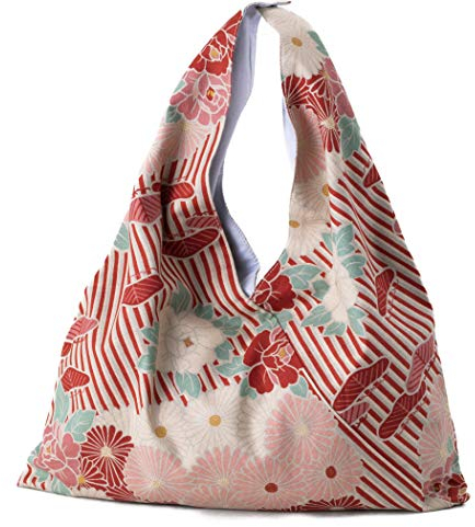 NOREN] Japanischer Furoshiki Tasche (Retro Flower/Rot) 100% Baumwolle Stoff-Tote Bag Handtasche/Stoffbeutel Shopper Faltbar Wiederverwendbar