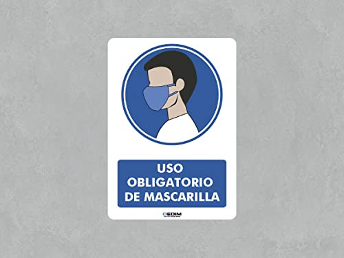 Pack 5 Señales de Uso Obligatorio de Mascarillas | Medida 14,85x21cm | Señaletica en Vinilo Adhesivo Monomérico | Duradera y Económica