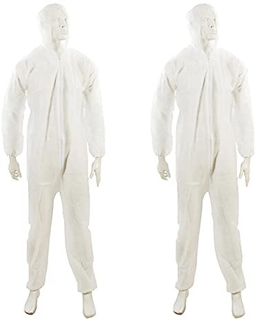 Dapetz ® 2 Pack Disposable Coverall Protective Suits Overall Suits with Hood XXL 185cm 73, Elastic Cuffs, Ankles, and Hood, Zip Front Opening for Painting, Cleaning, Safety Workwear, Men, Women