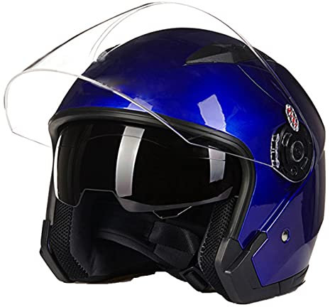 Open Face-hjälm 3/4 Motorcykelhjälm Modulär Half Face-hjälm med dubbel visir Män Kvinnor Sommar Scooter Lätt mopedhjälm ATV Street-hjälm DOT/ECE godkänd,Blue,M