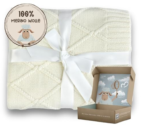 MIRARI Kids Coperta per neonato a rombo in lana merino 100 lana merino coperta 75 x 100 cm, coperta morbida coperta originale coperta calda ecru