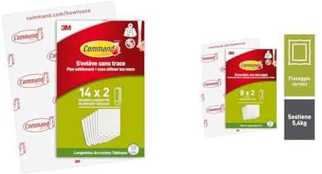 Command Languettes Accroches Tableaux Grand Modèle, Blanc, 14 x 2, 28 Languettes & Languettes Accroches Tableaux Moyen Modèle, 8 x 2 Languettes, 5,4 kg, Blanc - Fixation sans Dommage