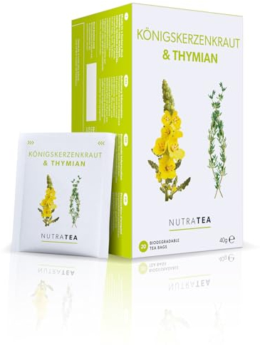 Nutra Tea Mullein Leaf & Thyme - Mullein Tea For Lungs & Throat - 80% Mullein Leaf, 20% Thyme - 60 Individual Wrapped Bags - Herbal Infusion (3 Pack)