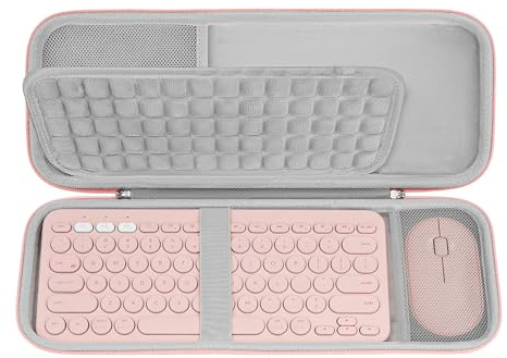 GEEKRIA custodia rigida da viaggio, compatibile con tastiera Logitech K380/k380s + mouse M350/M350s, set Pebble 2, borsa protettiva da viaggio (rosa)