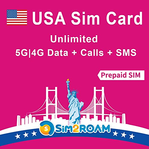 USA Prepaid SIM Karte | Unbegrenzte 5G/4G LTE Hochgeschwindigkeits Internetdaten in den USA (einschließlich Hawaii) | Unbegrenzte Anrufe und Textnachrichten (SMS) | Wieder auffüllbar! (12 Tage)