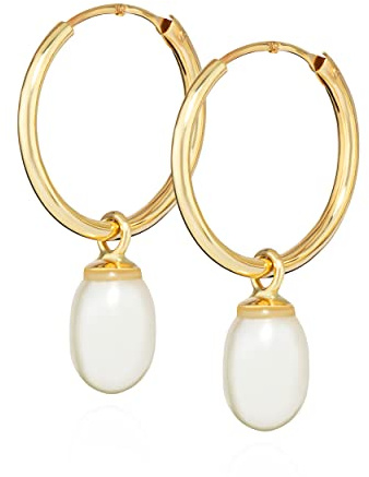 NKlaus Paar 12 mm Creolen Süßwasserperle 333 Gelb Gold 8 Karat hängende Ohrringe Damen 14318