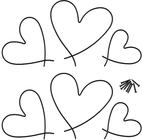 FUNSUEI 6 PCS Black Metal Heart Wall Art, Black Heart Wall Hanging, Hearts Metal Decor with screws, Love Hearts Wall Ornaments for Bedroom Living Room Decoration