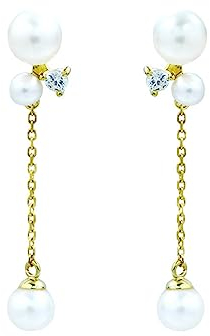AMDXD Pendientes de oro Au750 para mujer, colgante de cadena con perla redonda, pendientes de oro de 18 quilates, estilo Art Nouveau, joyas de oro auténtico, oro, Oro amarillo de 18 quilates, Perla