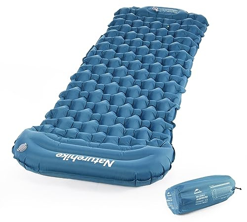 Naturehike Esterilla de Camping Autoinflable 6.5CM de Espesor Colchoneta Hinchable de Aire con Almohada Ultraligera Plegable Esterilla de Camping al Aire Libre para Dormir con Bomba de Pie (Azul)