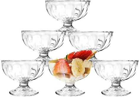 binsakao Ice Cream Bowls Set of 6 Dessert Bowls 160ml Small Flower Glasses with Footed Sundae Snack Cups for Holiday Party