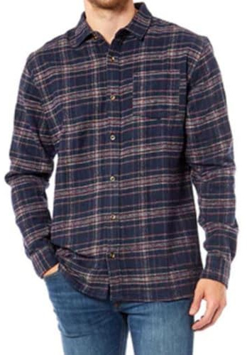 G5 APPAREL Mens Casual Long Sleeve Winter Warm Flannel Check Shirt Navy