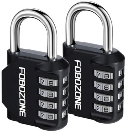 FOBOZONE Zahlenschlösser Vorhängeschloss, 4-stelliges wasserdichtes Vorhängeschloss mit zurücksetzbarem Code, für Turnhallenschließfach, Schrank, Schuppen, Haspel, Tor (Schwarz 2 Pack)