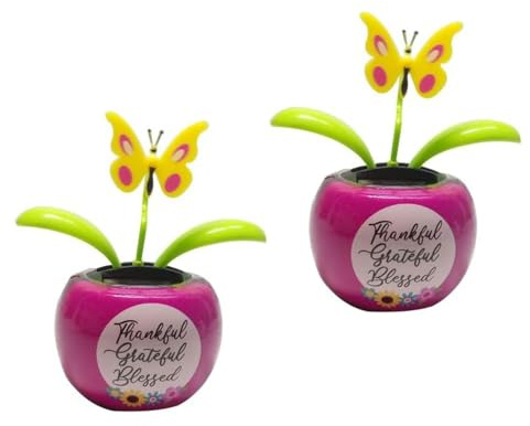 2Pcs Purple Solar Power Flip Flap Flower Insect for Car Decoration Swing Dancing Flower Eco-Friendly Bobblehead Solar Dancing Flowers in Colorful Pots Car Solar Flower, Learning and Education