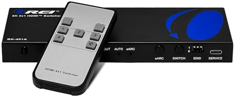 OREI 8K eARC HDMI 2.1 Switch 4x1, Switcher with Audio Extractor UltraHD Supports Upto 4K @ 120Hz PS5, Xbox, Gaming, Remote Contorl IR EDID HDCP 2.3 - Optical Out, L/R Headphones (BK-401ARC)