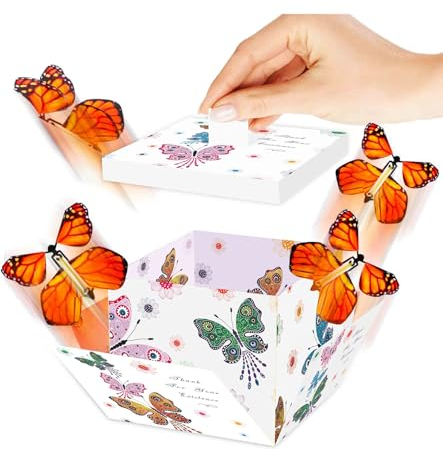 T Takone Magische Schmetterlinge mit DIY Box, Explosions Geburtstag Berraschungsbox 15,0x14,8x12,5cm Geschenkverpackung Box für Konzertkarten, Geburtstagskarte und Gutschein, Hochzeit, Erntedankfest