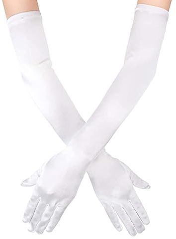 lokxmve Weiße Handschuhe Lang Satin Handschuhe Damen Elegant 1920er Classic Opernhandschuhe Abendhandschuhe für Damen Mädchen Hochzeit Prom Fasching Party Halloween Karneval Kostüm Zubehör
