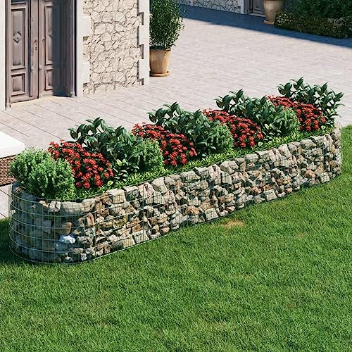 Hovothy Jardinière surélevée en gabion - Mur de gabion - Grille de gabion - Parterre de plantes - Parterre de plantes - Parterre en pierre - Parterre surélevé en métal argenté - 400 x 100 x 50 cm -