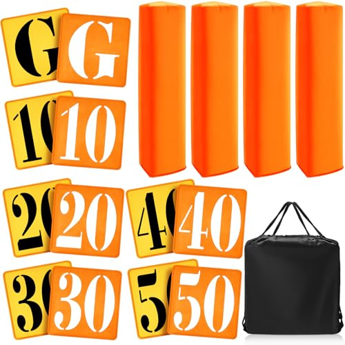 Libima 16 Pcs Football Yard Marker Set Include 11 Football Field Yard Line Marker High Visibility 4 Weighted Ball End Zone Pylons with Carrying Bag for Training Sporting Equipment(Orange,Yellow)