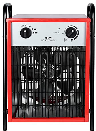 FIVMEN Heizlüfter 9KW 400V Heizstrahler Elektroheizung Heizgeräte Elektroheizer Bauheizer 4 Heizstufen Heizgebläse Überlastschutz für Industrie Baustelle