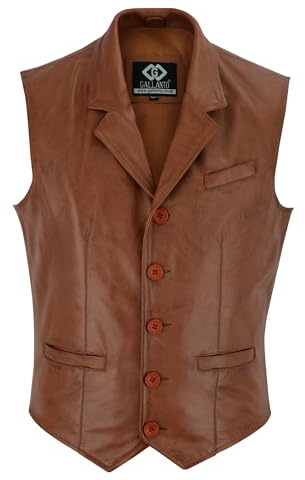 Gallanto Men's Genuine Leather Vest - Slim Fit-5-Button Adjustable Back Strap Vest-Multi-Pockets-Sheepskin Leather-Versatile Colors-Polyester Lining-V-Neck