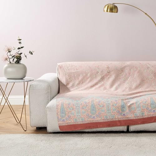 Bassetti Granfoulard Sofaüberwurf aus Baumwolle, Sofaüberwurf, Mehrzweckdecke, Picknickdecke, Vorhang, Tischdecke (180 x 270 cm, Indian Roses Beige 41)