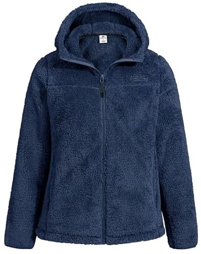 Pioneer Camp Polaire Femme Chaude avec Capuche Zippée Vestes de Randonnée Moelleux Confortable Teddy Veste Noire Sherpa Manteau pour Maison Randonnée Escalade