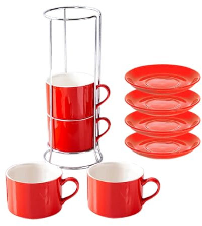 Kueohse stapelbara cappuccinokoppar av porslin med tefat och metallstativ, espressokoppar för latte , specialitetskaffe A