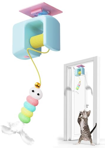Ahuuen Juguetes Interactivos para Gatos,Juguete De Caza Retráctil | Recargable para Entrenamiento en Marcos de Puerta Simulación de Caza Juego en Suelo Vida en Interior Antiaburrimiento