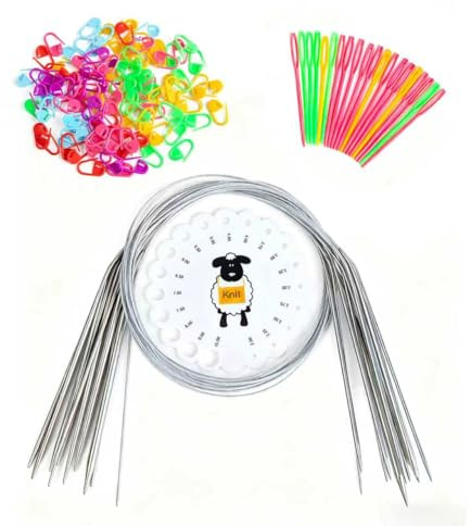Agujas Circulares Agujas de Tejer Circulares 11 piezas 80cm Agujas de Tejer de Acero Inoxidable Juego De Agujas De Tejer con Tejer Herramientas para Sombreros, Calcetines, Bufandas, Sombreros, Tejido