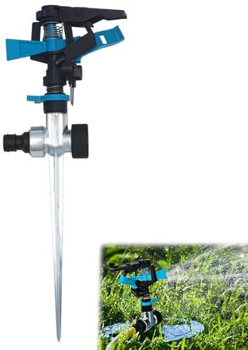 Irrigatore a pulsazioni, irrigatore a impulsi di alta qualità, 360 gradi, raggio di 15 m, irrigazione di grandi superfici fino a 200 m², adatto per giardino, prato, verdure, pastorale