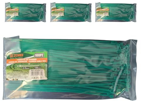 400 Fascette di Plastica Verdi per Giardino, Fascette per Cavi e Tubi, per Elettricisti e Giardinaggio (2.5mm X 150mm)